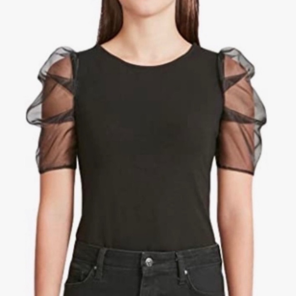 BB Dakota Black Sheer Puff Sleeve Top - Medium